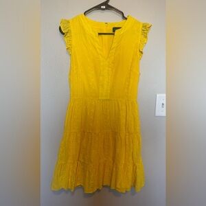Laundry By Shelli Segal Sunny Yellow Embroidered Lined Dress Size 4